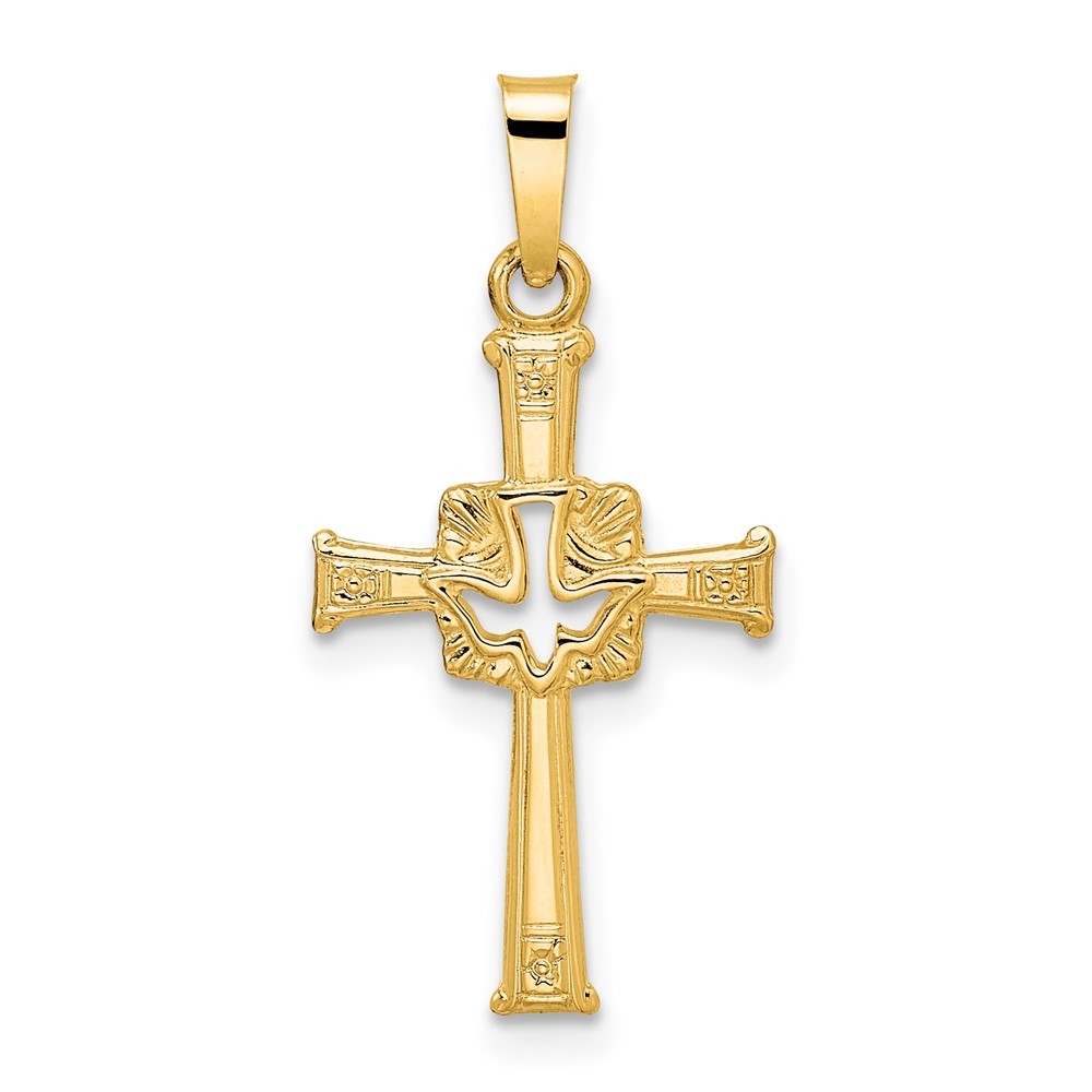 14k Yellow Gold Polished Cut-Out Solid Dove Cross Pendant L 27.4mm, W 13.4mm
