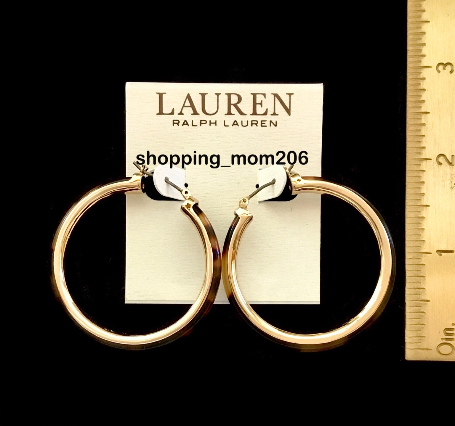 Lauren Ralph Lauren Gold-Tone Tortoise-Look Medium Hoop Earrings 1.7″ RV$45