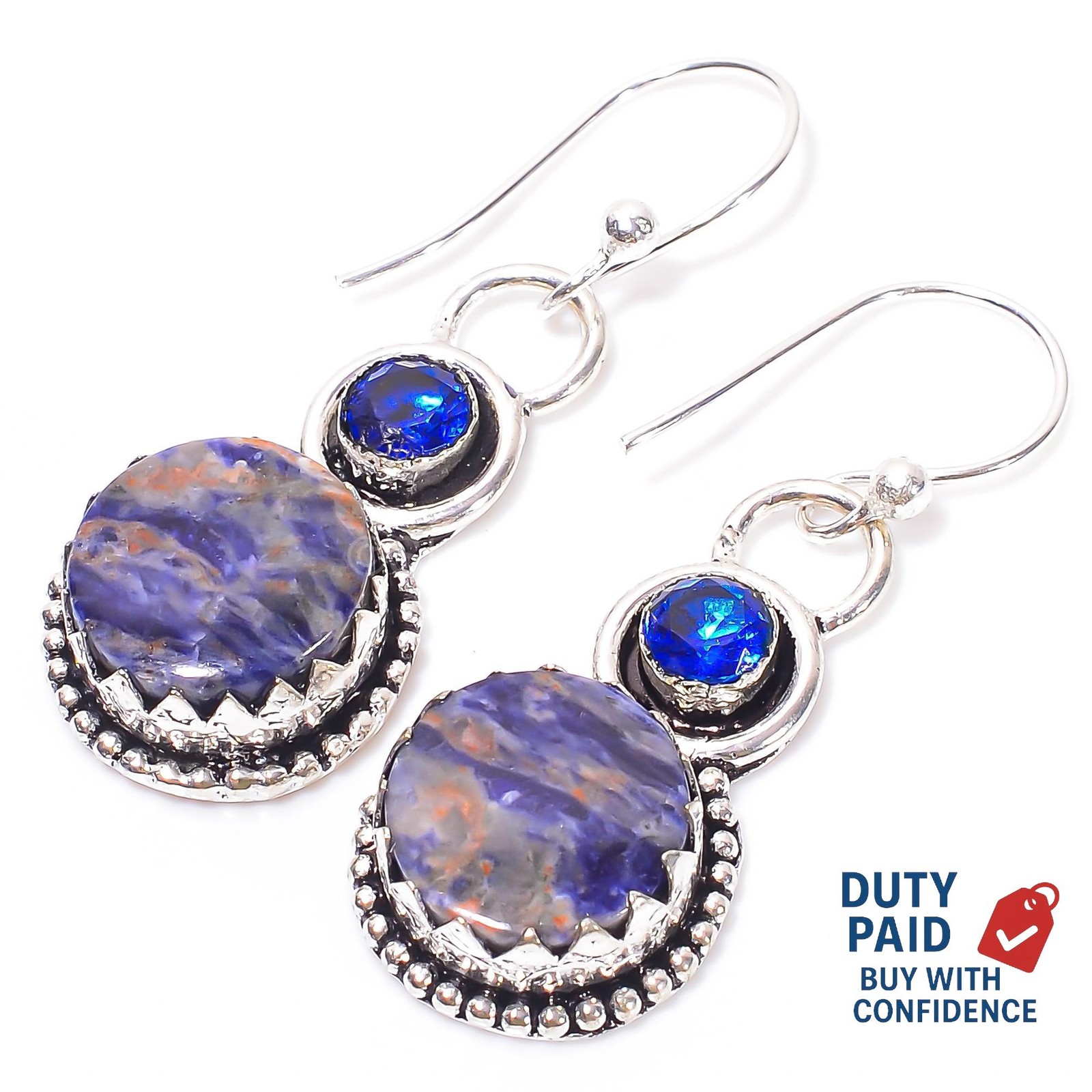 925 Sterling Silver Genuine Sodalite New Drop Anniversary Wife Elegant Earrings