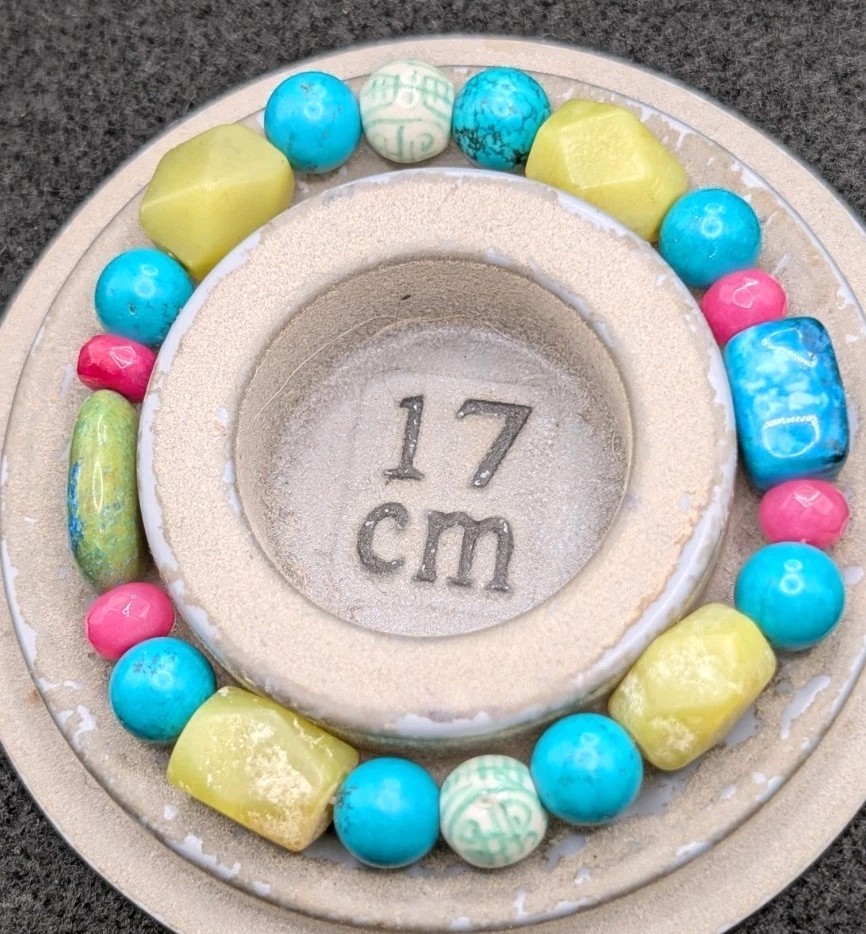 Women’s Whimsical Mixed Gemstone Beaded Stretch Bracelet (17cm) S/M Wrist 💙🩷💚