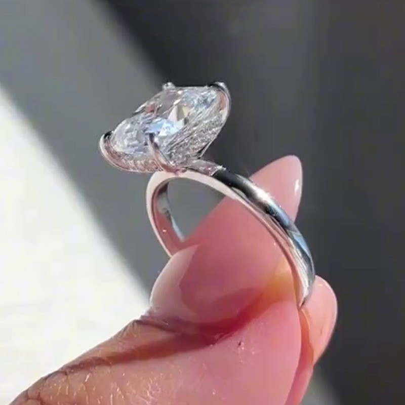 3.85 TCW Elongated Cushion Cut Moissanite Engagement Ring 14K White Gold Plated