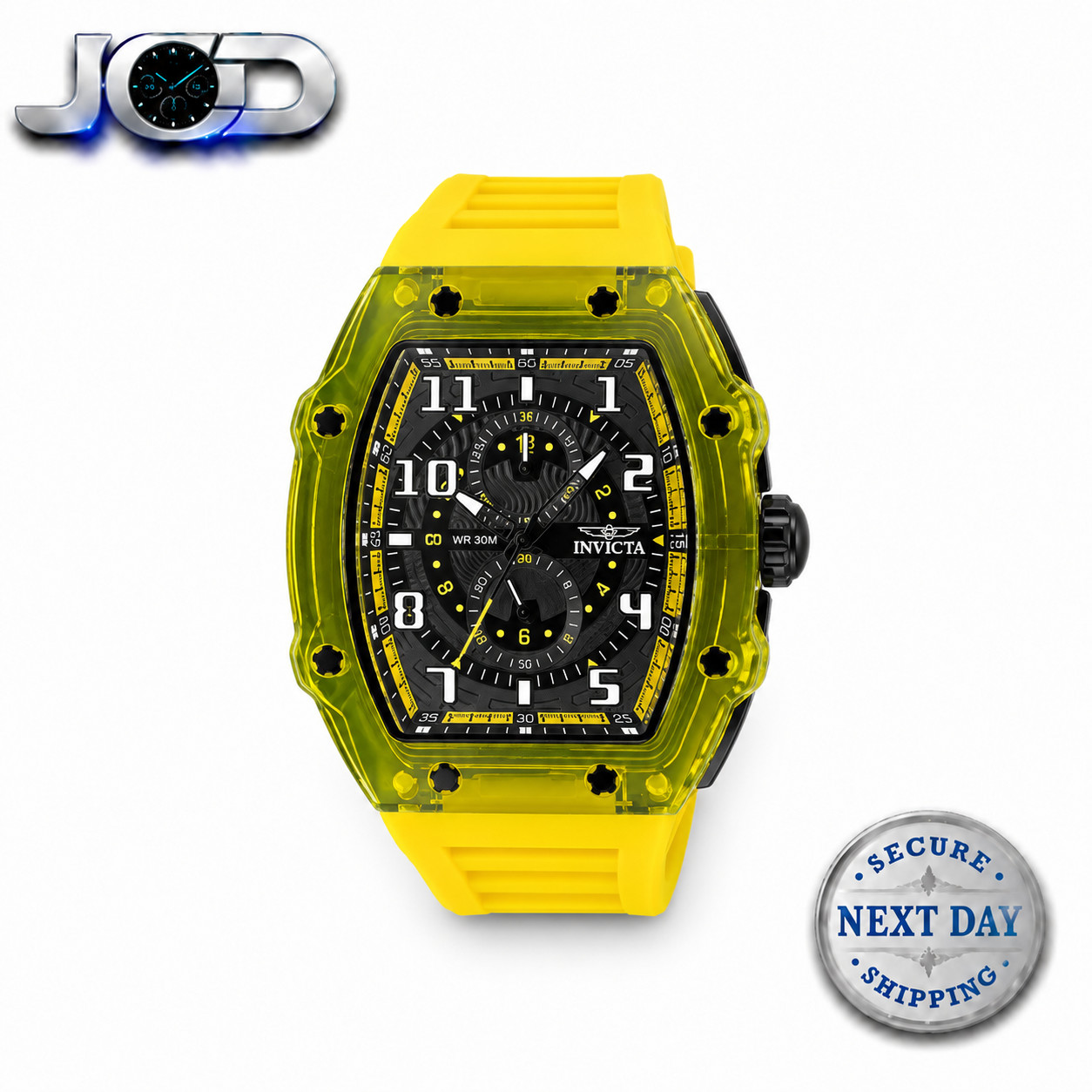 Invicta Racing Men’s 48.5mm Yellow Silicone Strap Quartz Black Yellow Watch New