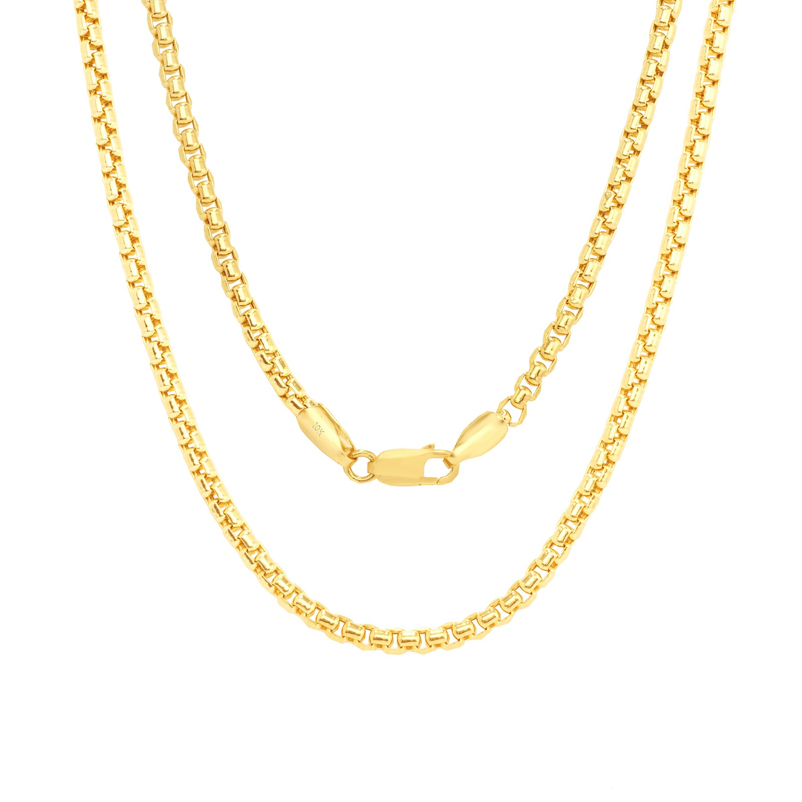 10K Yellow Gold 1.5mm Venetian Round Box Chain Link Necklace Mens Women 16″- 24″