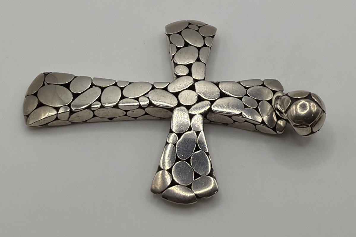 John Hardy Kali Pebble Dot Sterling Silver 925 Cross Pendant Extra Large 3 3/16”