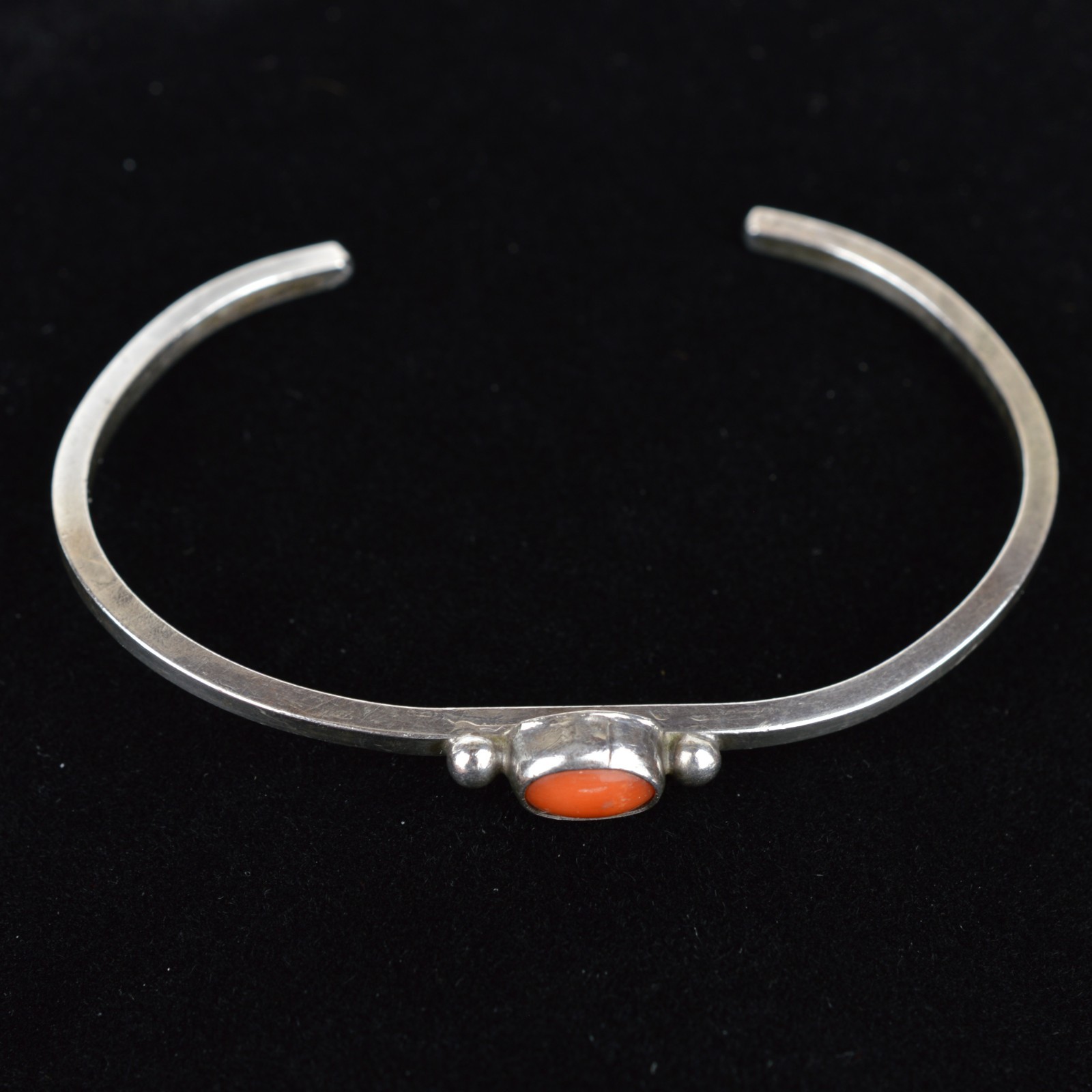 Vintage Navajo Sterling Silver Red Coral Cuff Bracelet Native American 925 16cm