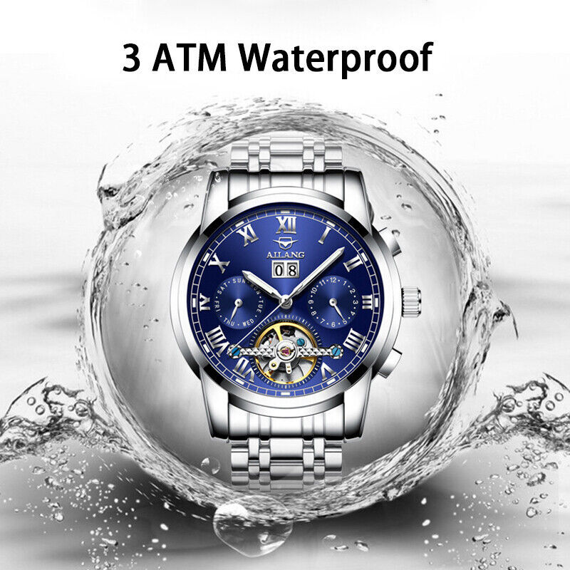 AILANG Men Watch Calendar Tourbillon Steel Waterproof Mechanical Wristwatch