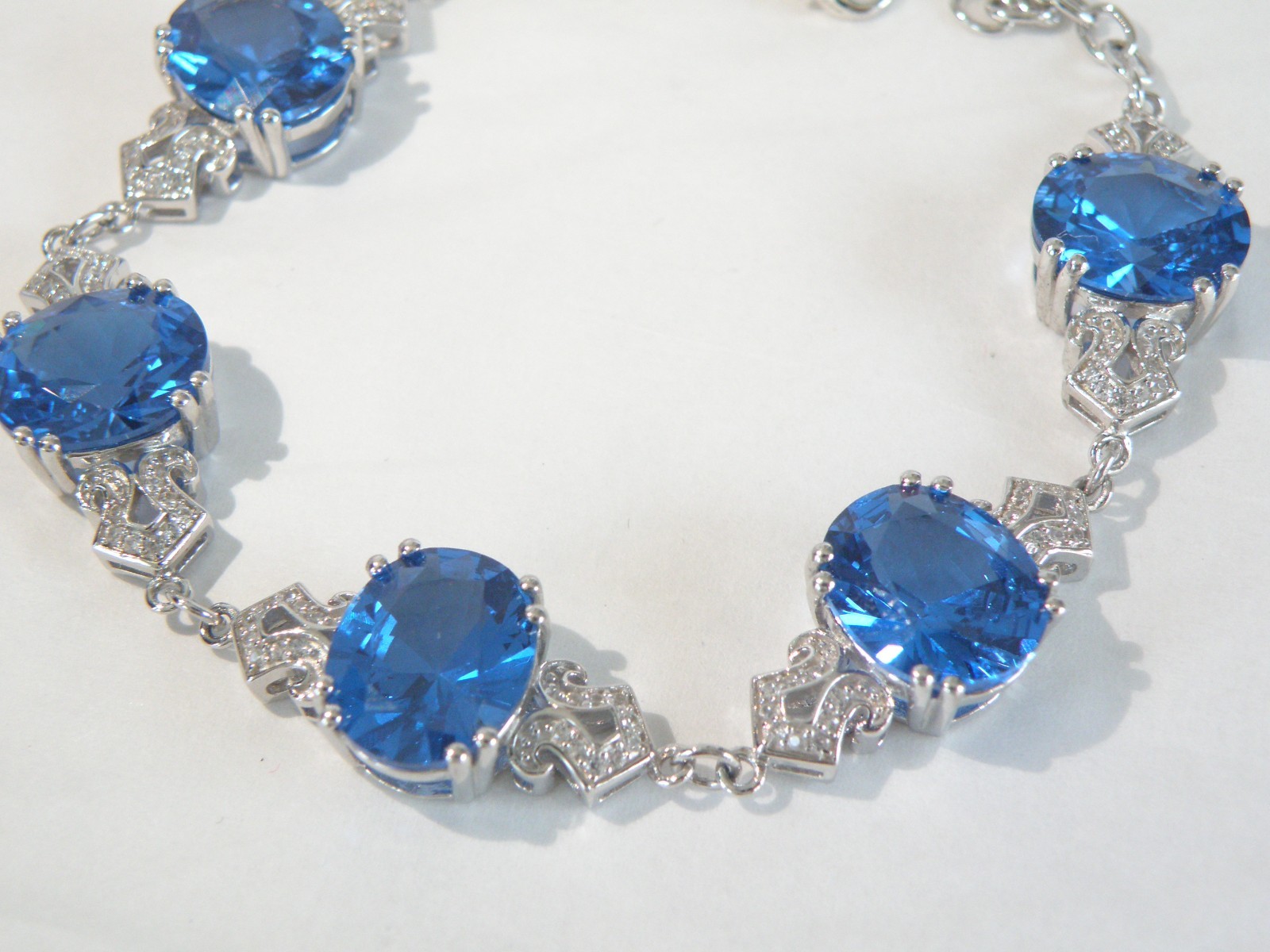 Sterling Silver 925 38 CTW Heated Swiss Blue Topaz Tennis Station Bracelet