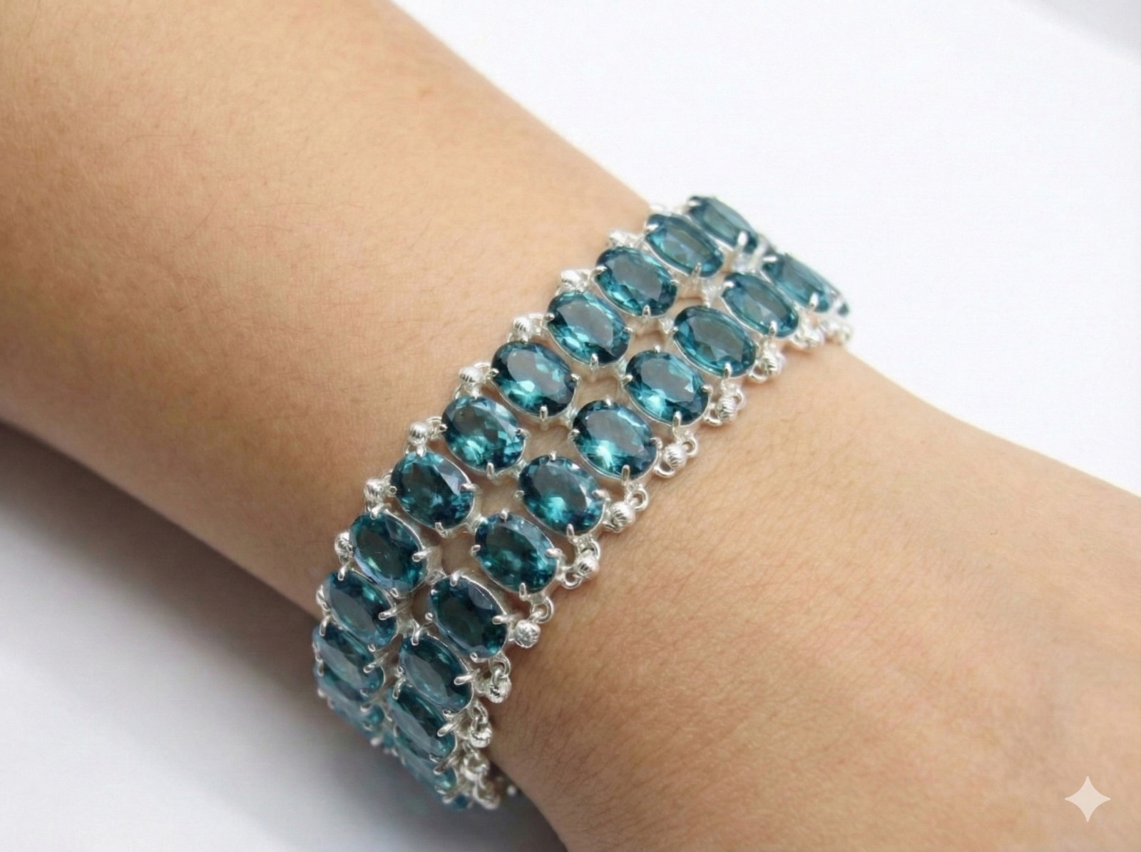 London Blue Topaz Gemstone Handmade 925 Sterling Silver Jewelry Chain Bracelet