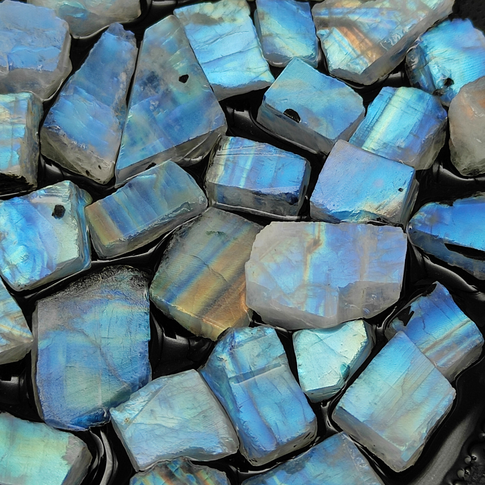 Wholesale Blue Fire Moonstone Slices Rough Rainbow Moonstone Rough Gemstone MV30