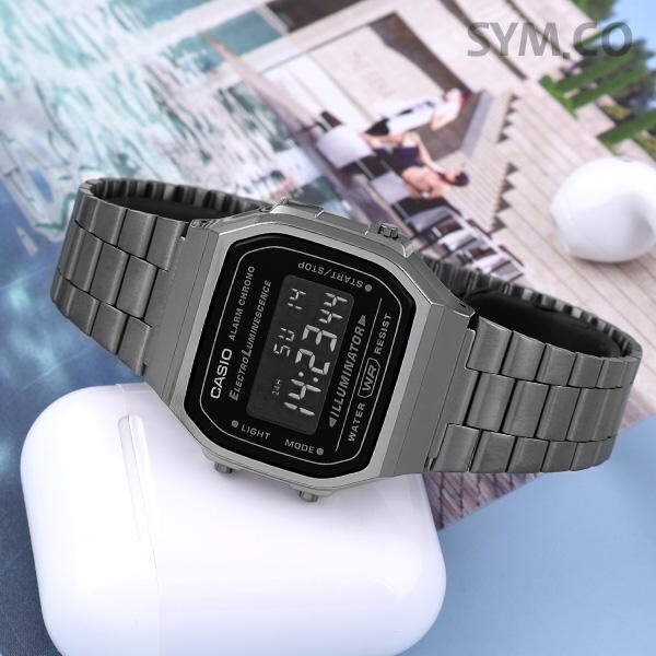 CASIO Mens Metal Gray Digital Watch A168WGG-1BDF Original NEW