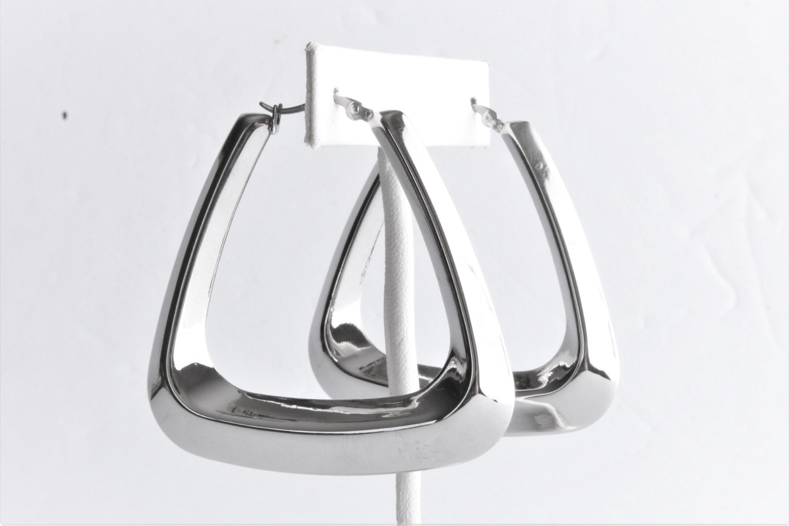 LARGE STAINLESS STEEL TRIANGLE HOLLOW TUBE EARRINGS, 2″