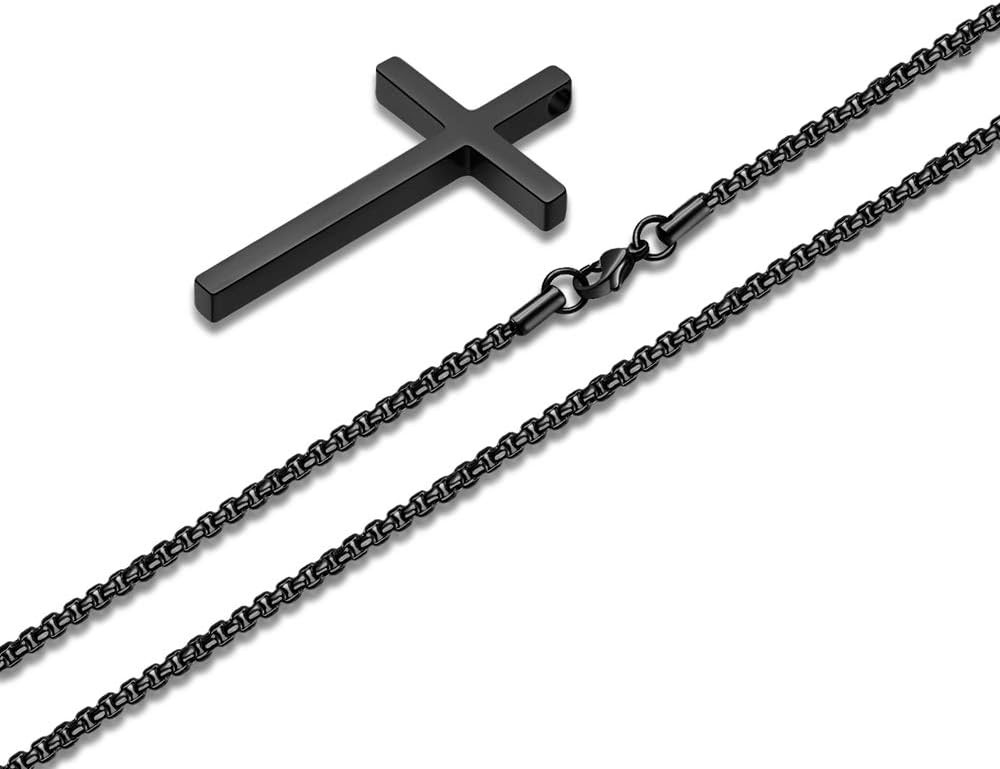 Cross Necklace, Silver Black Gold Stainless Steel Plain Pendant Necklace 18Inch