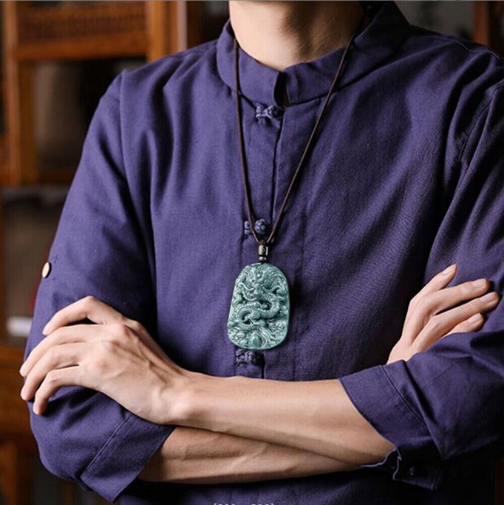 Certified Natural Ice Green Burma A Jade jadeite Dragon Lucky Pendant Necklace