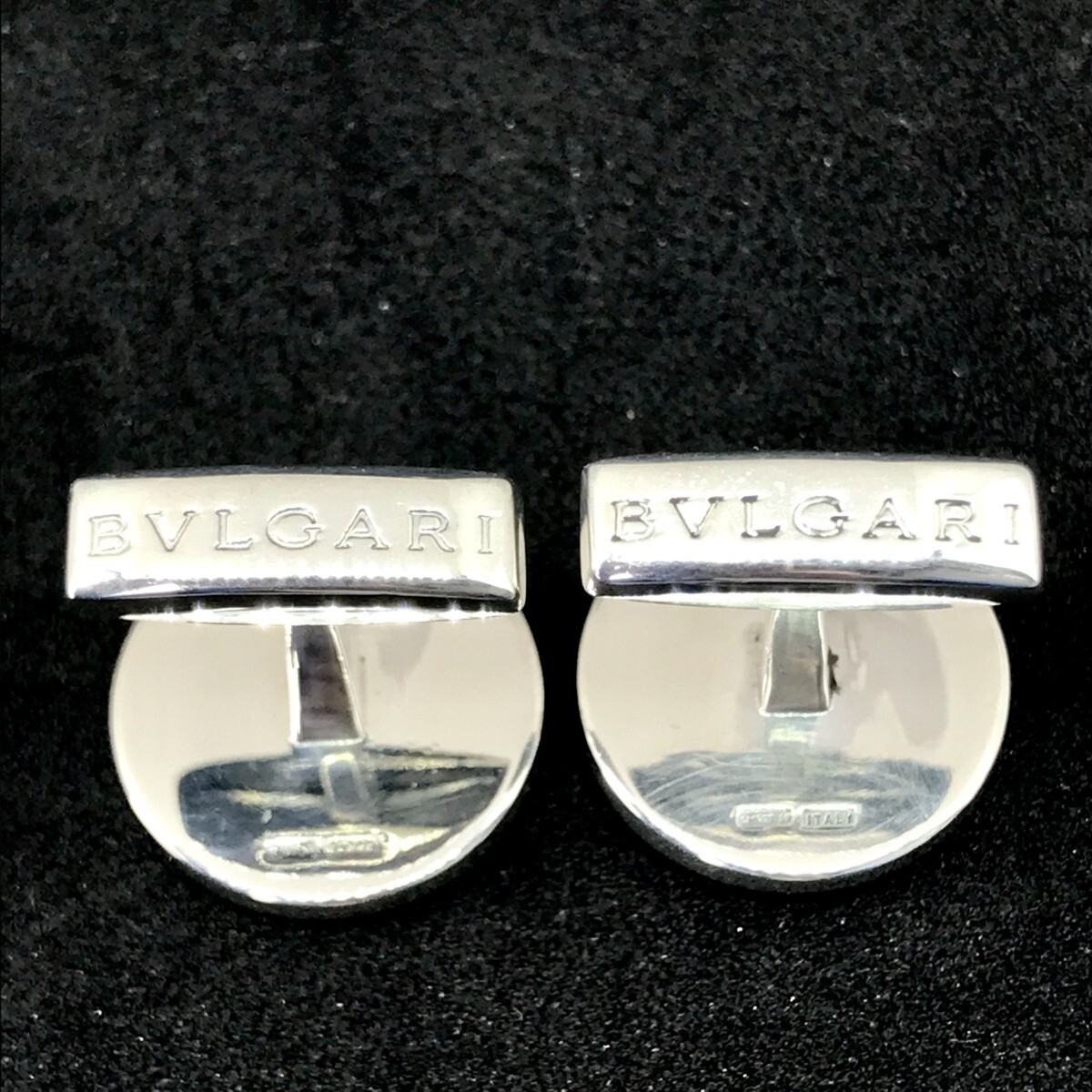 Bvlgari Cufflinks Sterling Silver Metal Onyx Round type Pre-owned No Box