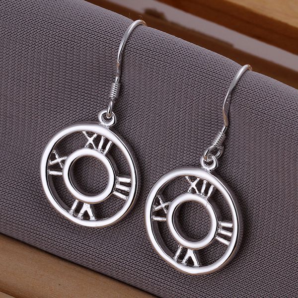 Fashion Jewelry Silver Plated Roman Numerals Round Drop Earrings 40-11