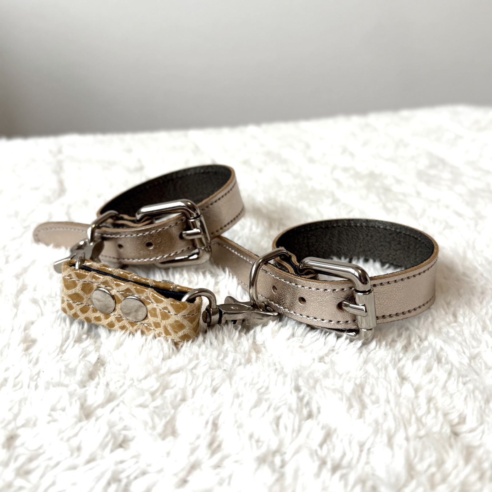 Golden Genuine Italian Leather Wrist Accessories with Connector – Adjustable