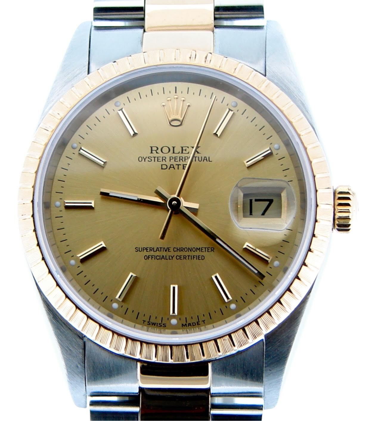 Mens Rolex 2Tone 18K Gold/Stainless Steel Date Champagne w/Oyster Band 15223