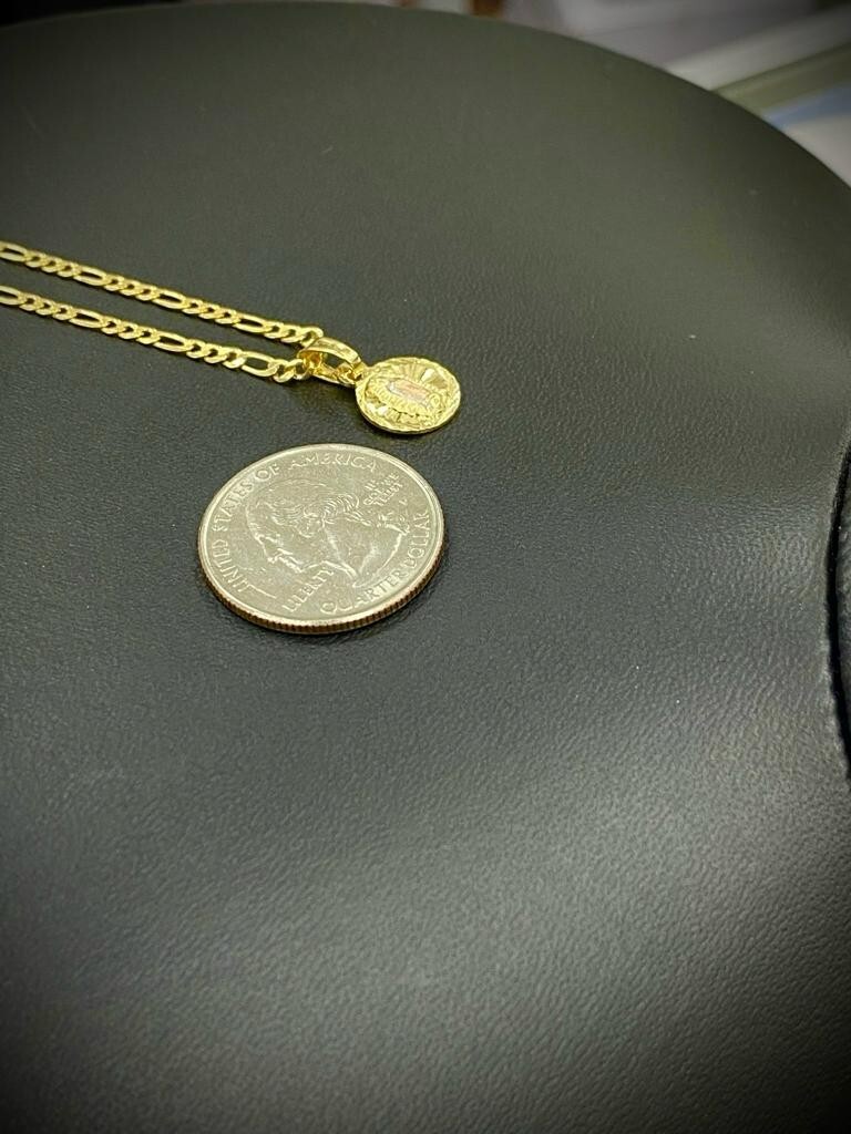Medalla de la Virgen de Guadalupe Virgin Mary Necklace Figaro Chain Women 14×11