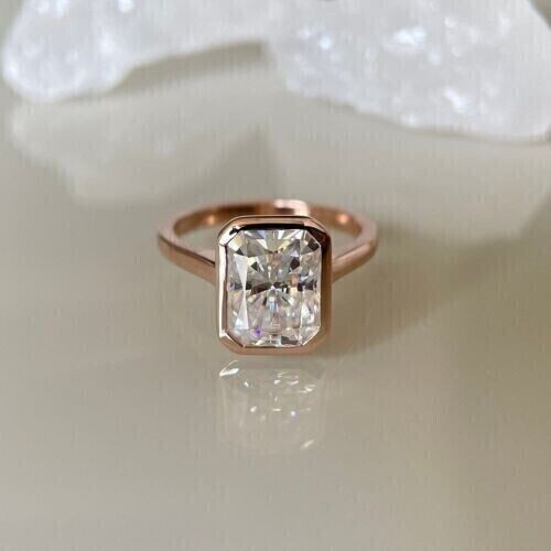 Unisex Stunning Wedding Ring Radiant Simulated Diamond In 14K Rose Gold Plated