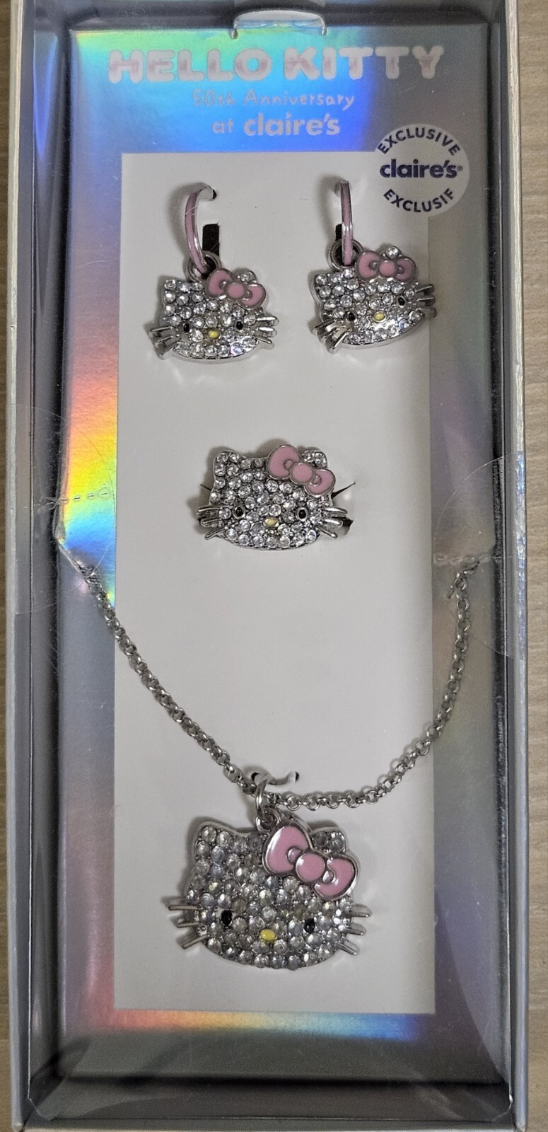 3 PC SET Hello Kitty 50th Anniversary Claire’s Rhinestones Exclusive Jewelry