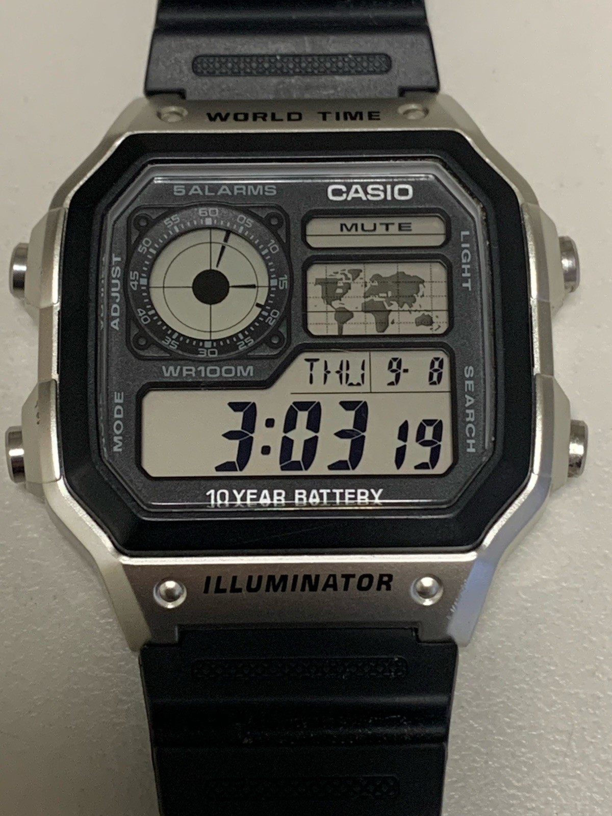 Casio World Time AE1200 Royale Silver Case Black Band