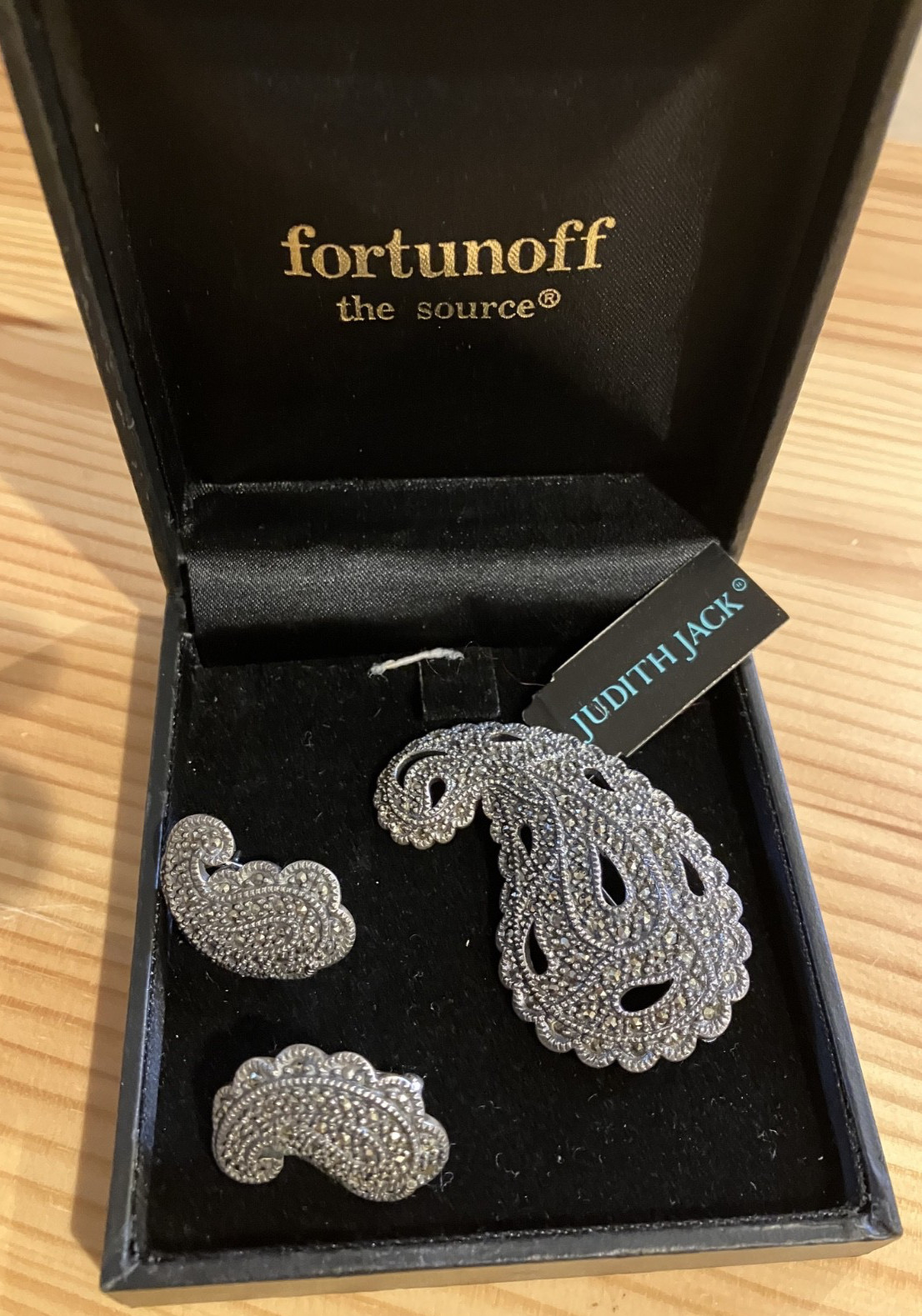Fortunoff Judith Jack Marcasite Earrings/Brooch 3 Piece Set Vintage Sterling WOW