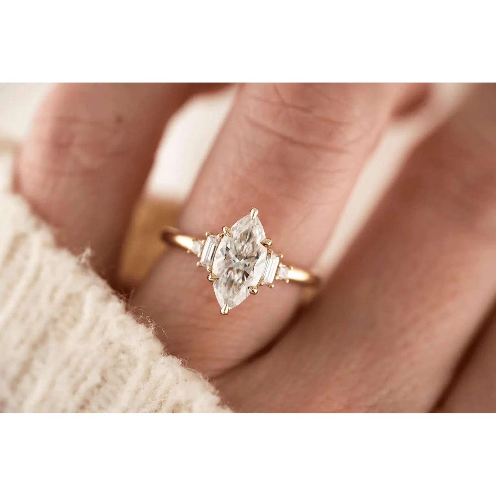 IGI 3.00Ct Marquise Cut EF/VS1 Lab Grown Diamond Engagement Ring 14K Yellow Gold