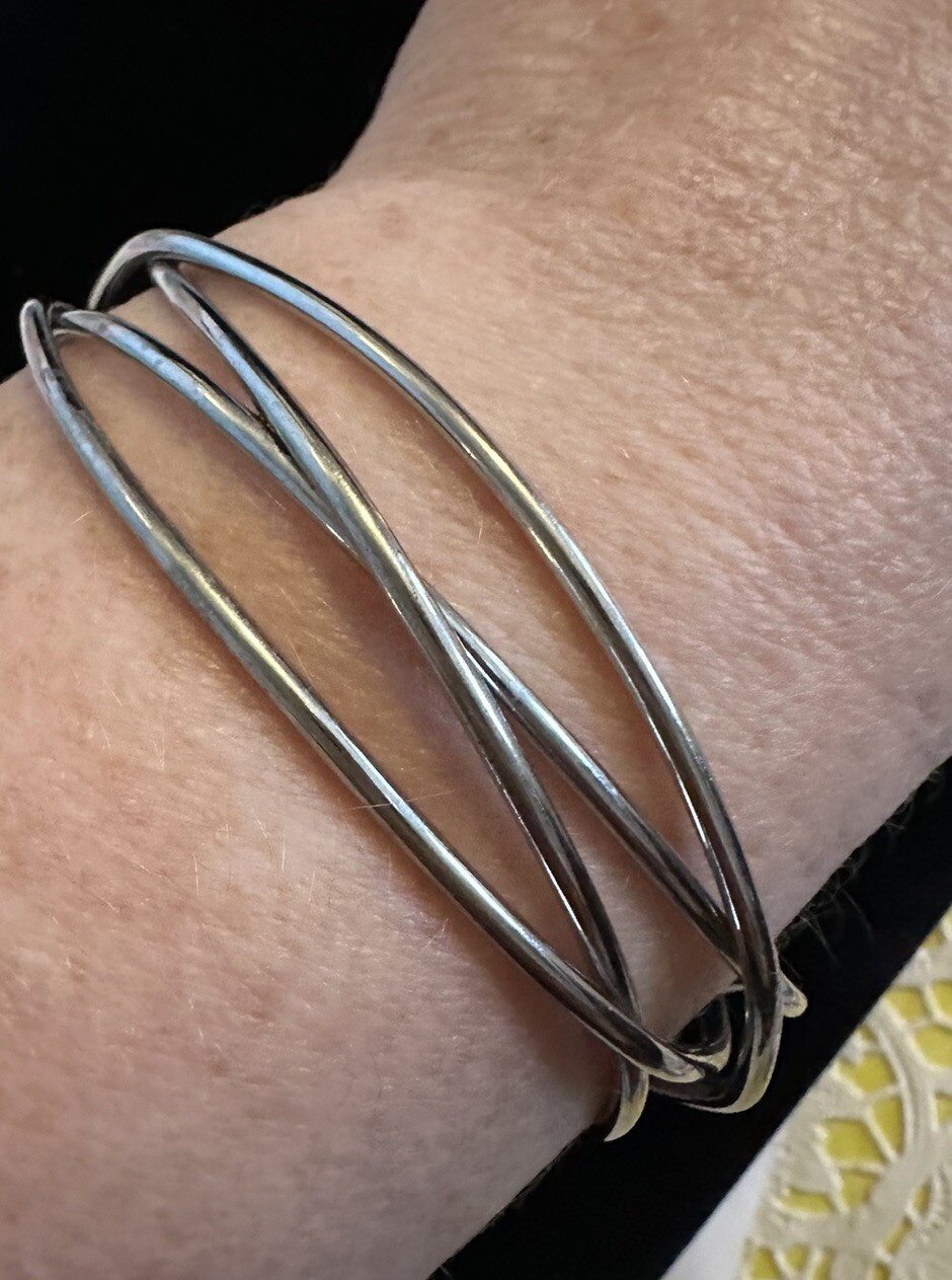 Lia Sophia “Jinx” Silver Toned Open Cuff Bracelet .75” Wide Criss Cross Design