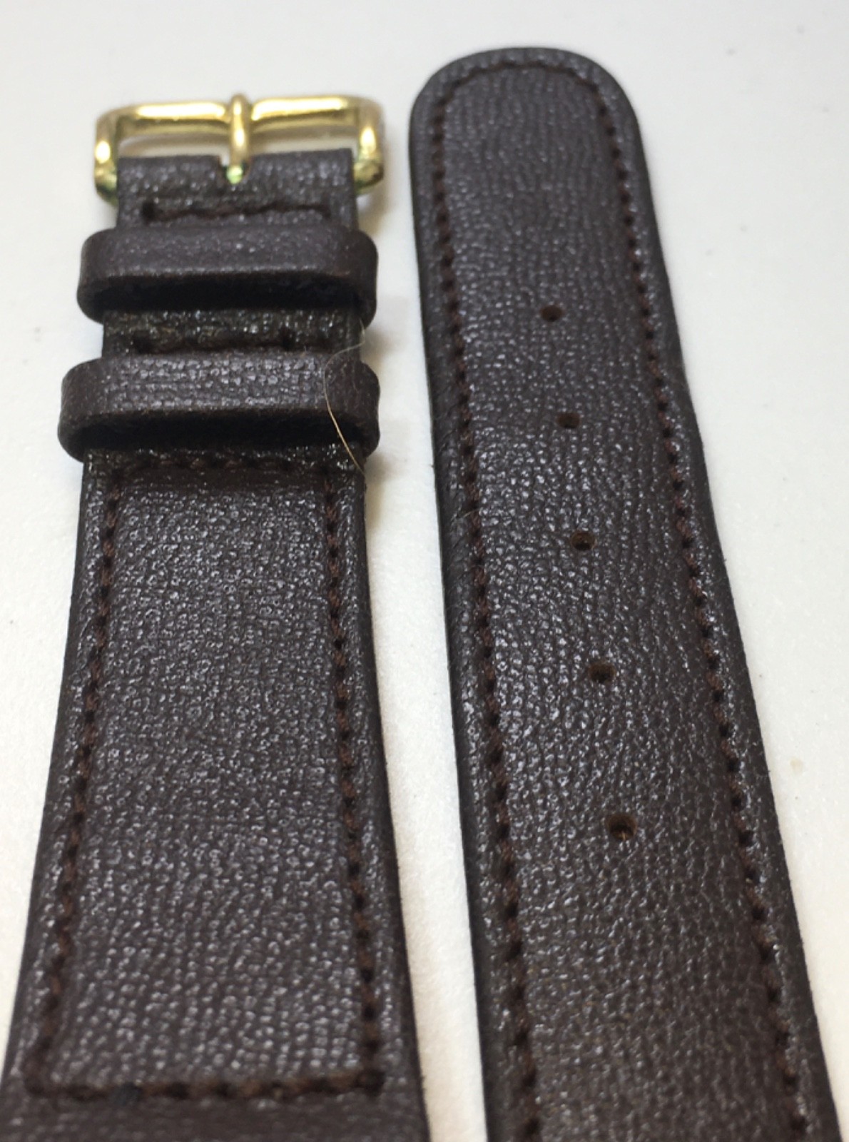 Vintage Seal Dark Brown Leather Watch Strap Hand Made 1950s Sewn End 19mm N.O.S.