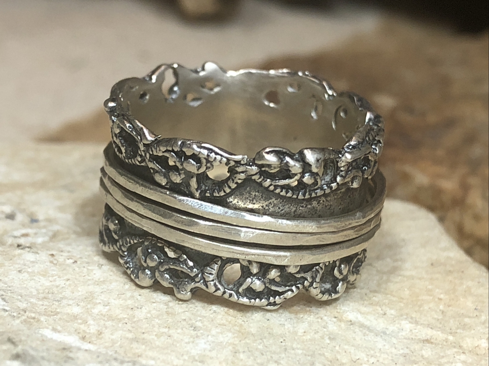 PZ Paz Creations 925 Sterling Spinner Swirl Open Work Ring 8.8g, 8s ISRAEL