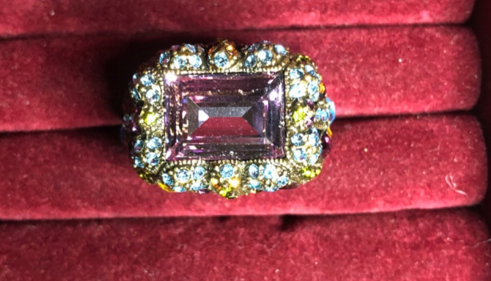 Heidi Daus Purplish Pink Crystal Baguette Ring Rhinestones Size 10