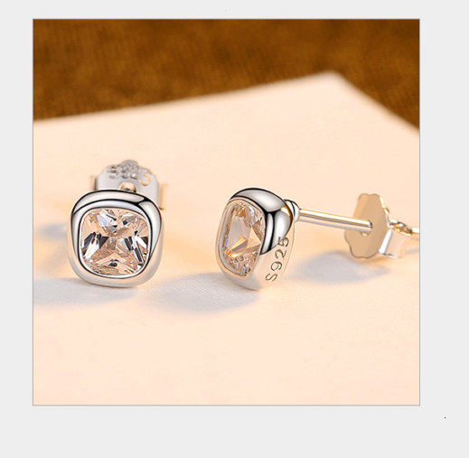S925 Sterling Silver Round Square Bezel Cz Solitaire Stud Earrings 5mm BPE44