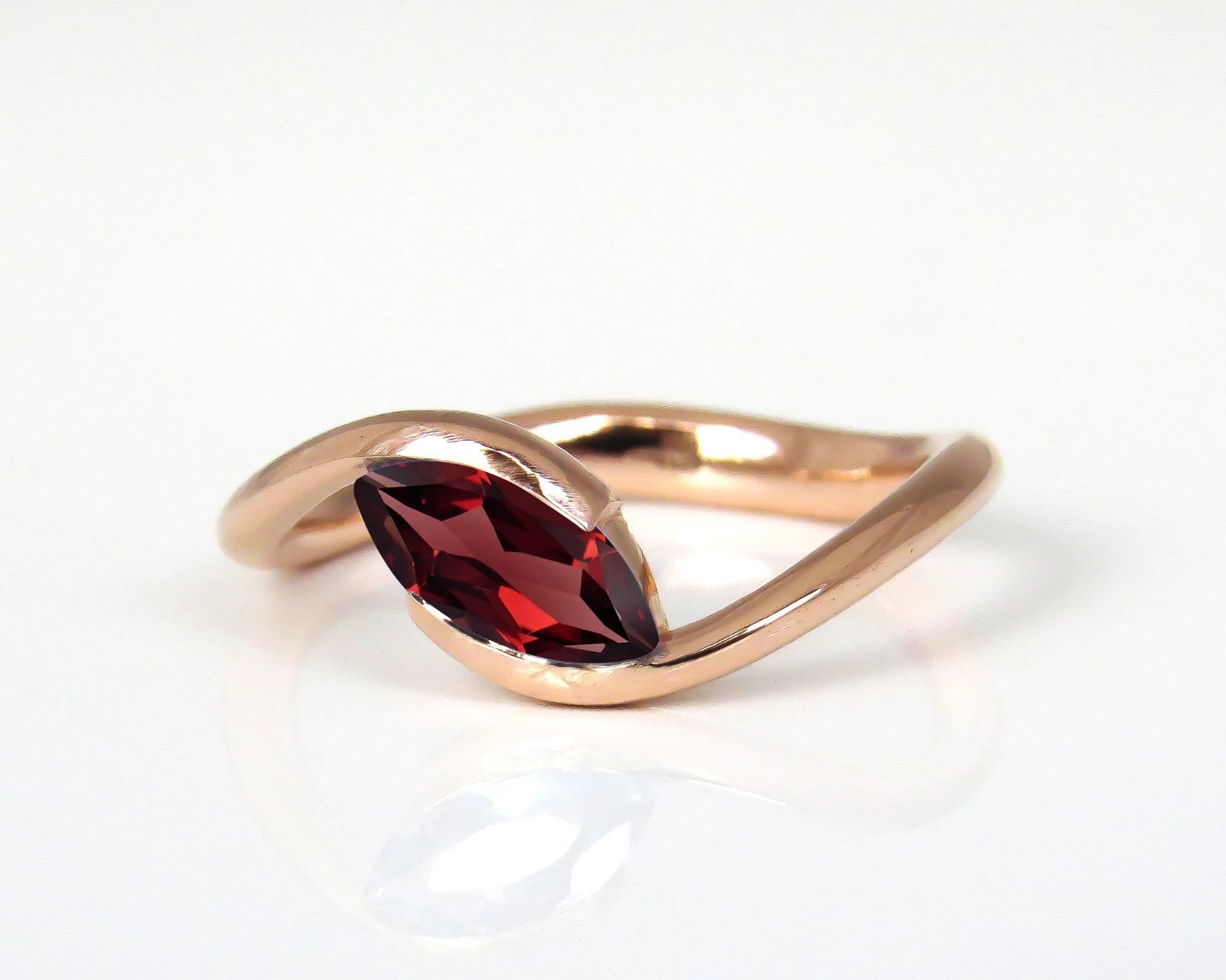 Marquise Shape Red Garnet Ring 925 Rose Gold January Birthstone Ring For Women