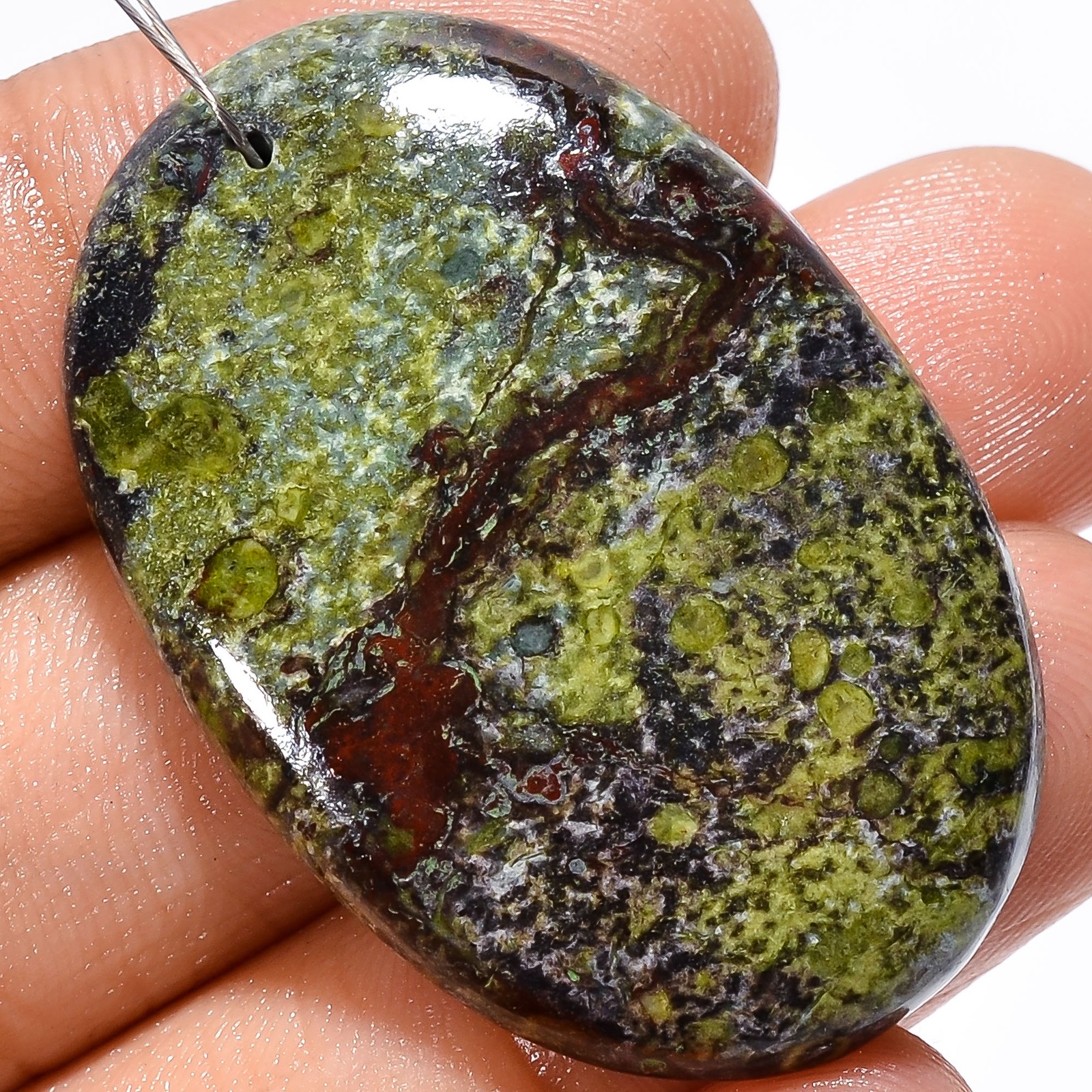 Natural Dragon Jasper Oval Cabochon Drilled Gemstone 47 Ct. 37X25X4 mm A-22408