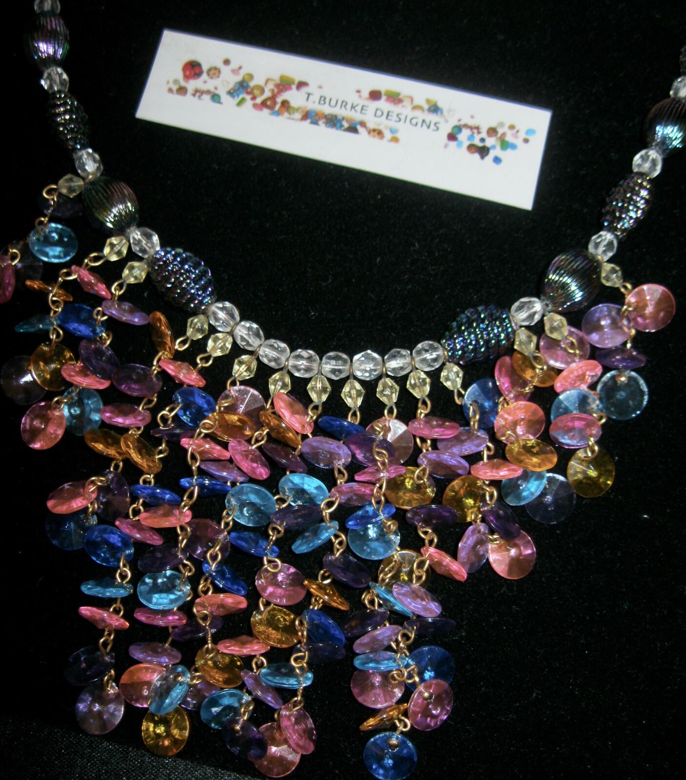 “VINTAGE ONE OF A KIND ASSORTED BEADED SPARKLING NECKLACE BY T. BURKE DESIGNS”