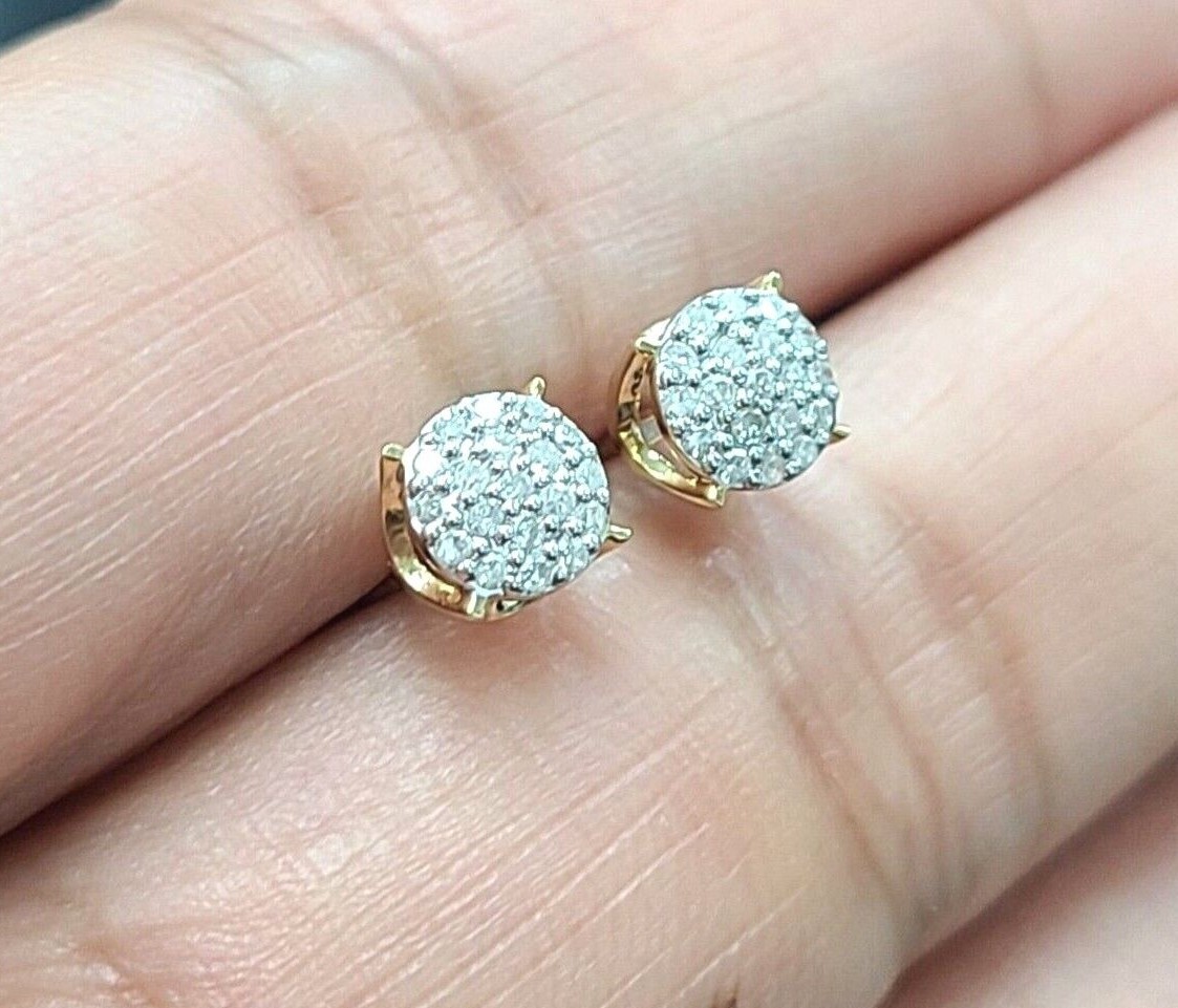 DEAL! 10K Gold Natural Diamond Studs 5.36mm 3D Pave Earrings 0.20CT