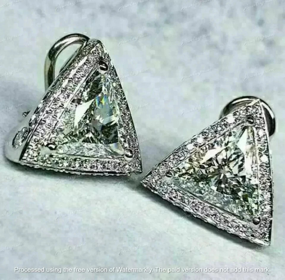 2.50Ct Trillion Cut Lab-Created Diamond Halo Stud Earrings 14K White Gold Finish
