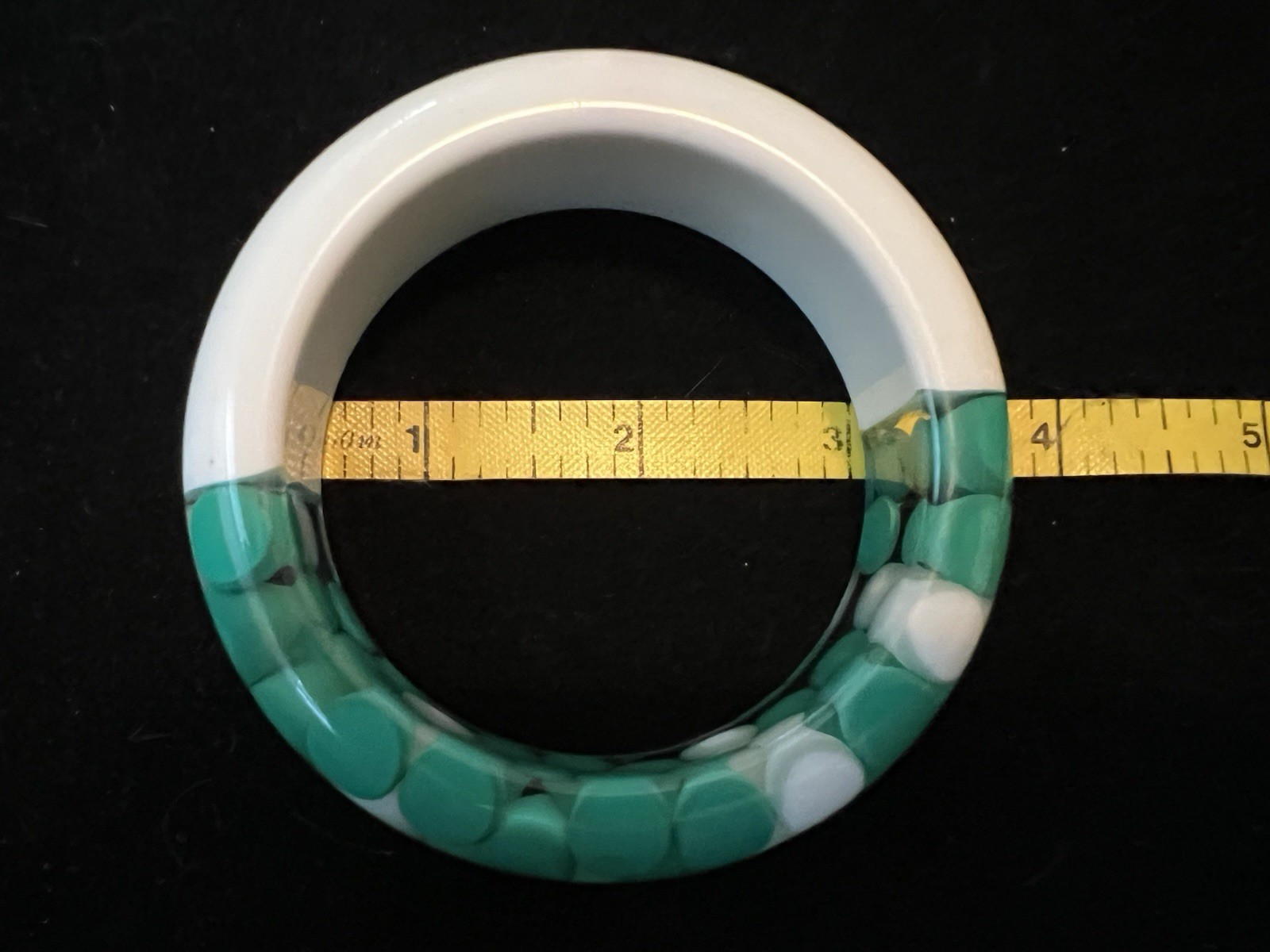 Chunky Vintage Lucite Aspirin Pill Dots Bangle Bracelet Teal Turquoise White