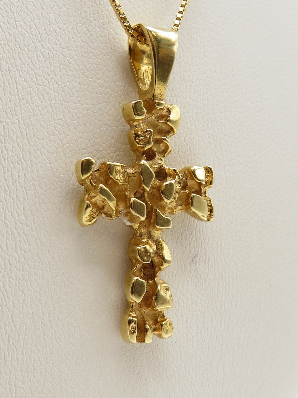 14k YELLOW GOLD CROSS PENDANT – GOLD NUGGET STYLE – 1 3/8″ HIGH *