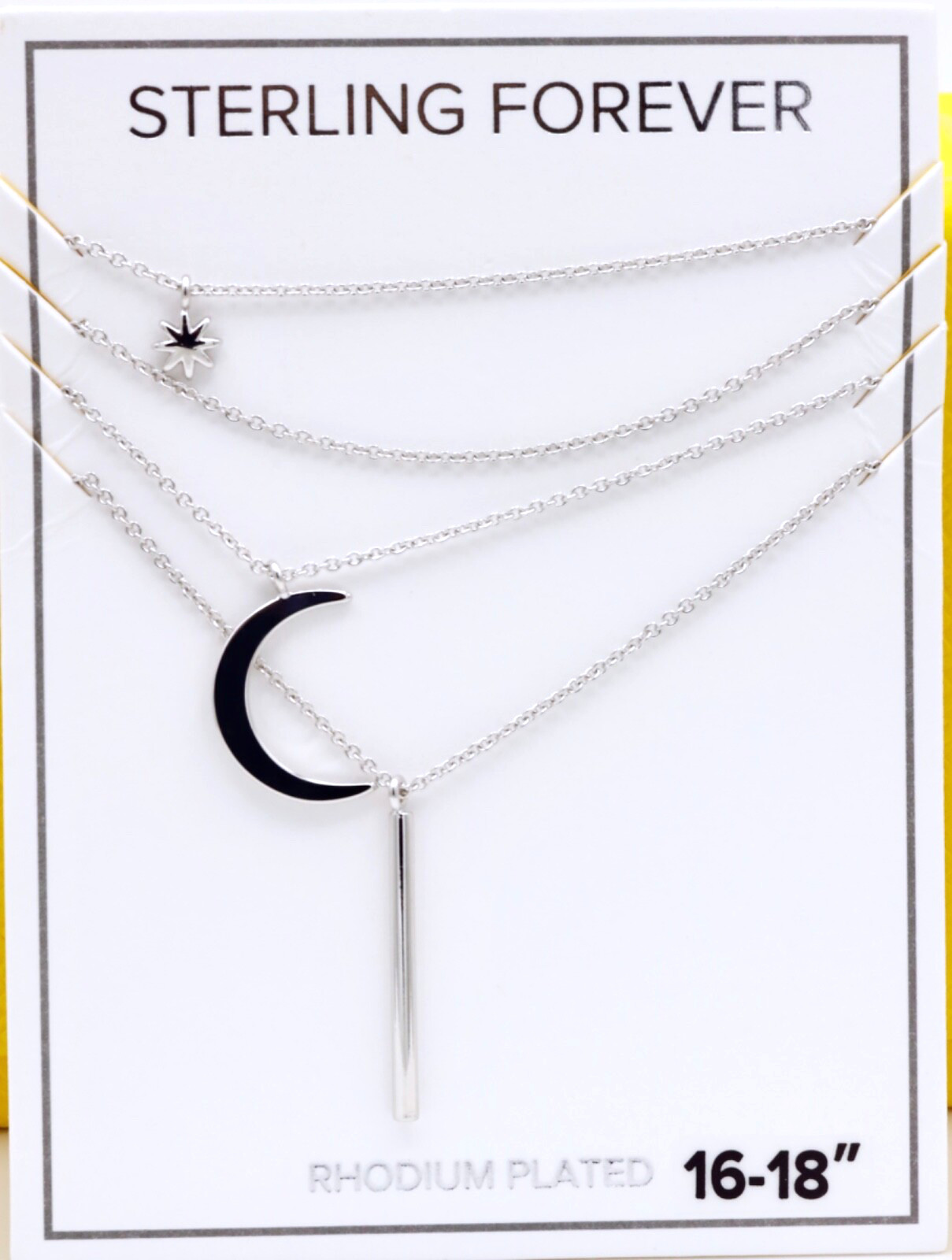 Sterling Forever Crescent & Bar Multi Layer Necklace Rhodium Plated Brass New