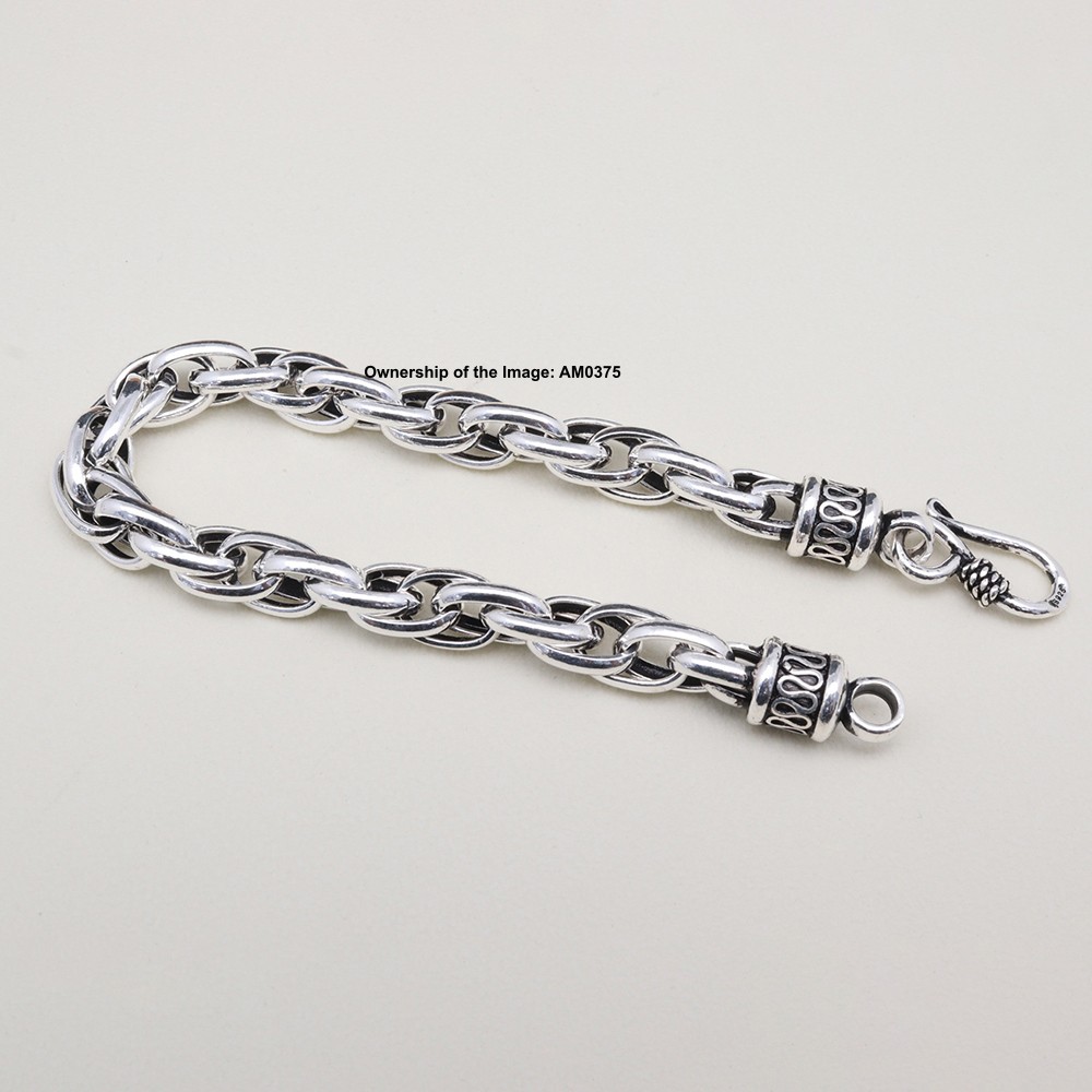 Pure 925 Sterling Silver Women Men’s Bracelet 8mm Rope Oval Link Chain 8.26inch