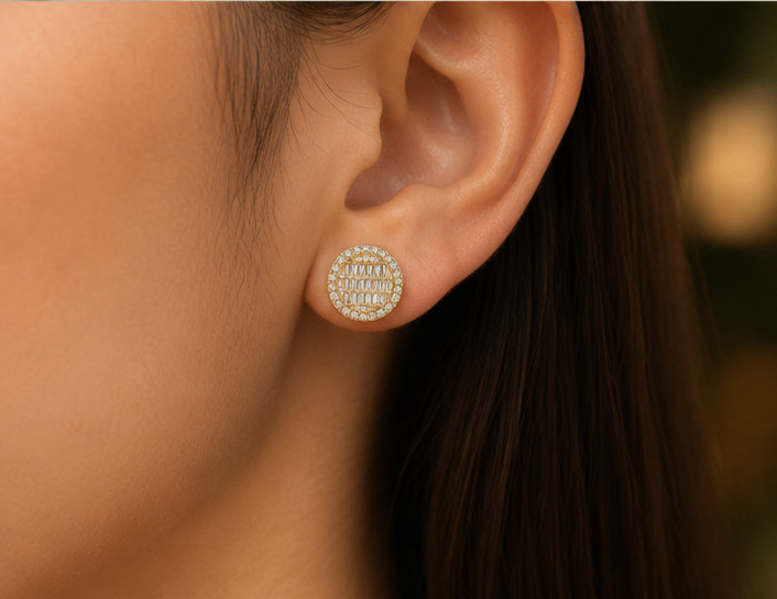 2.00Ct Round Simulated Diamond Stud Earrings 14K Yellow Gold Plated Screw Back