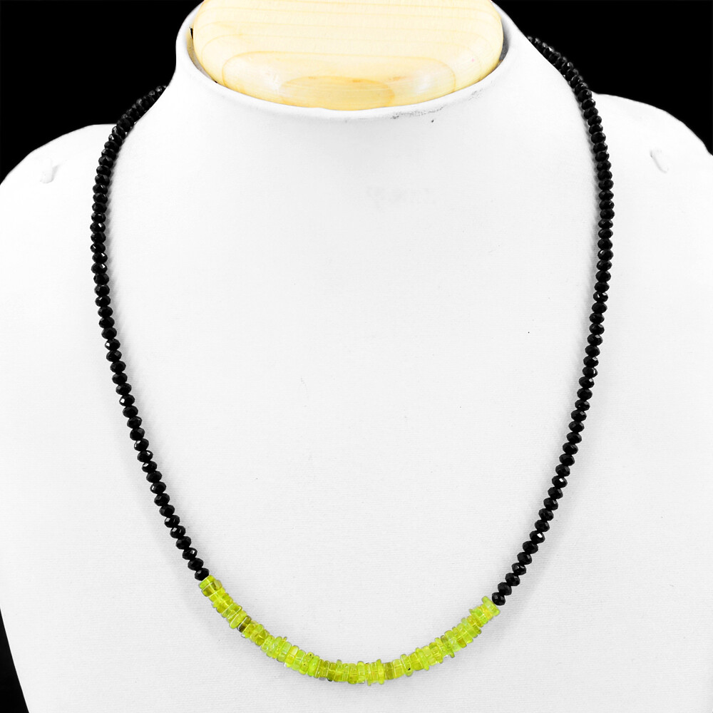 50.00 Cts Natural Faceted Black Spinel & Green Peridot Beads Necklace NK 13E60