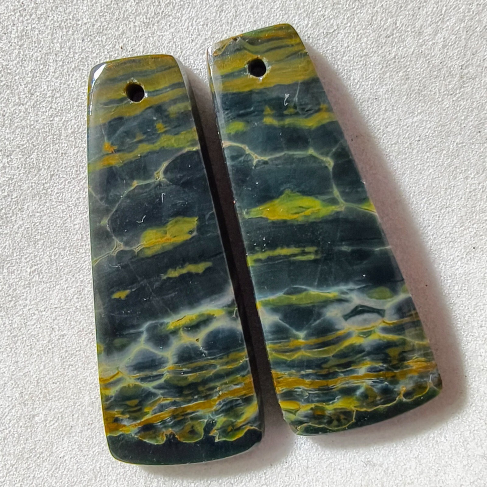 25 Cts Natural Ocean Jasper Drilled Match Pair Cabochon Gemstone 30.1 X 11.9 MM