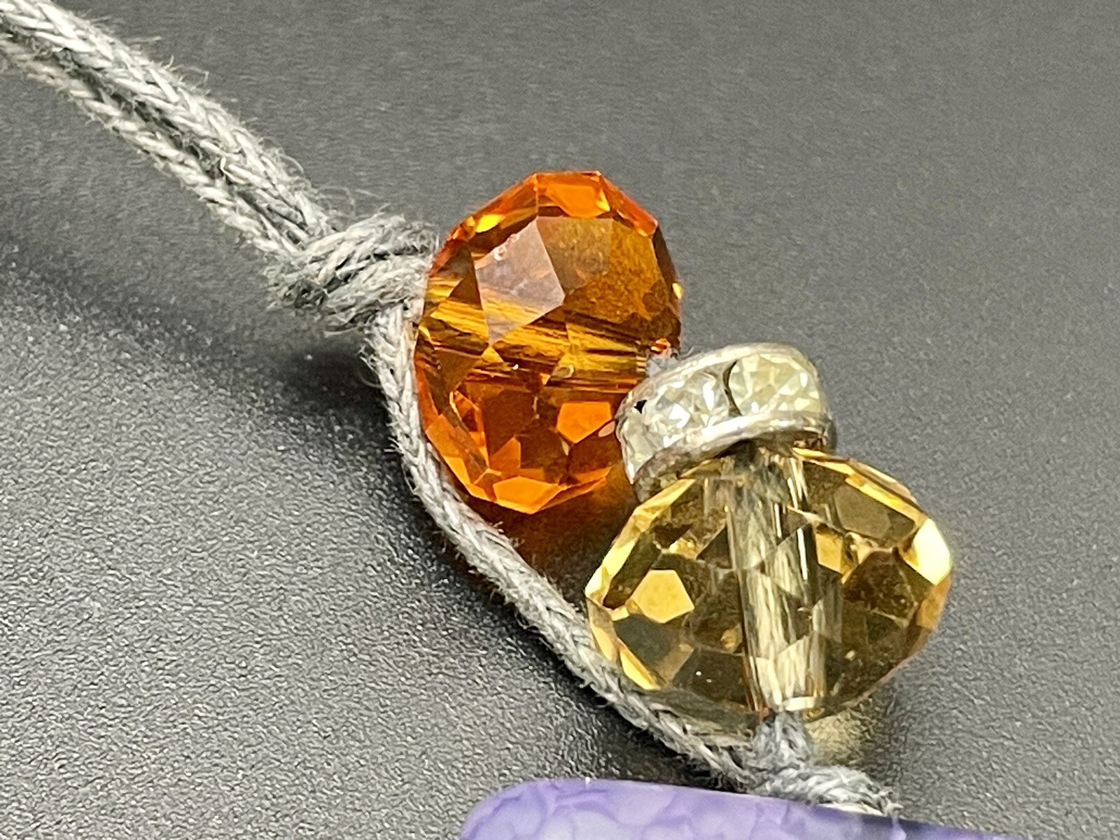 Quartz gemstone necklace, Long 38″. Cut Crystal Beads & Rhinstone Spacers.