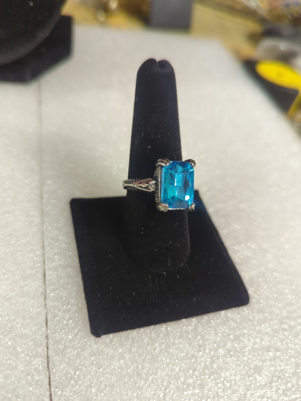 Size 8.75 Ring Silver Colored With Large Blue Unknown Stone