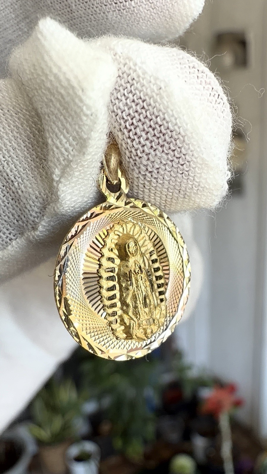 GOLD-14K 3 Color DC 2 Side Virgin Mary & Jesus Religious Charm Pendant For Chain