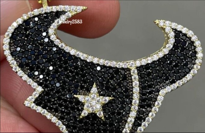 Men’s 1.5ct Black/White Real Moissanite Houston Texans Pendant 925 Silver GIFT