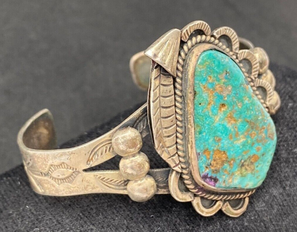 1950s Vintage Fred Harvey Bracelet Navajo 1.5″ Turquoise Sterling Old Pawn