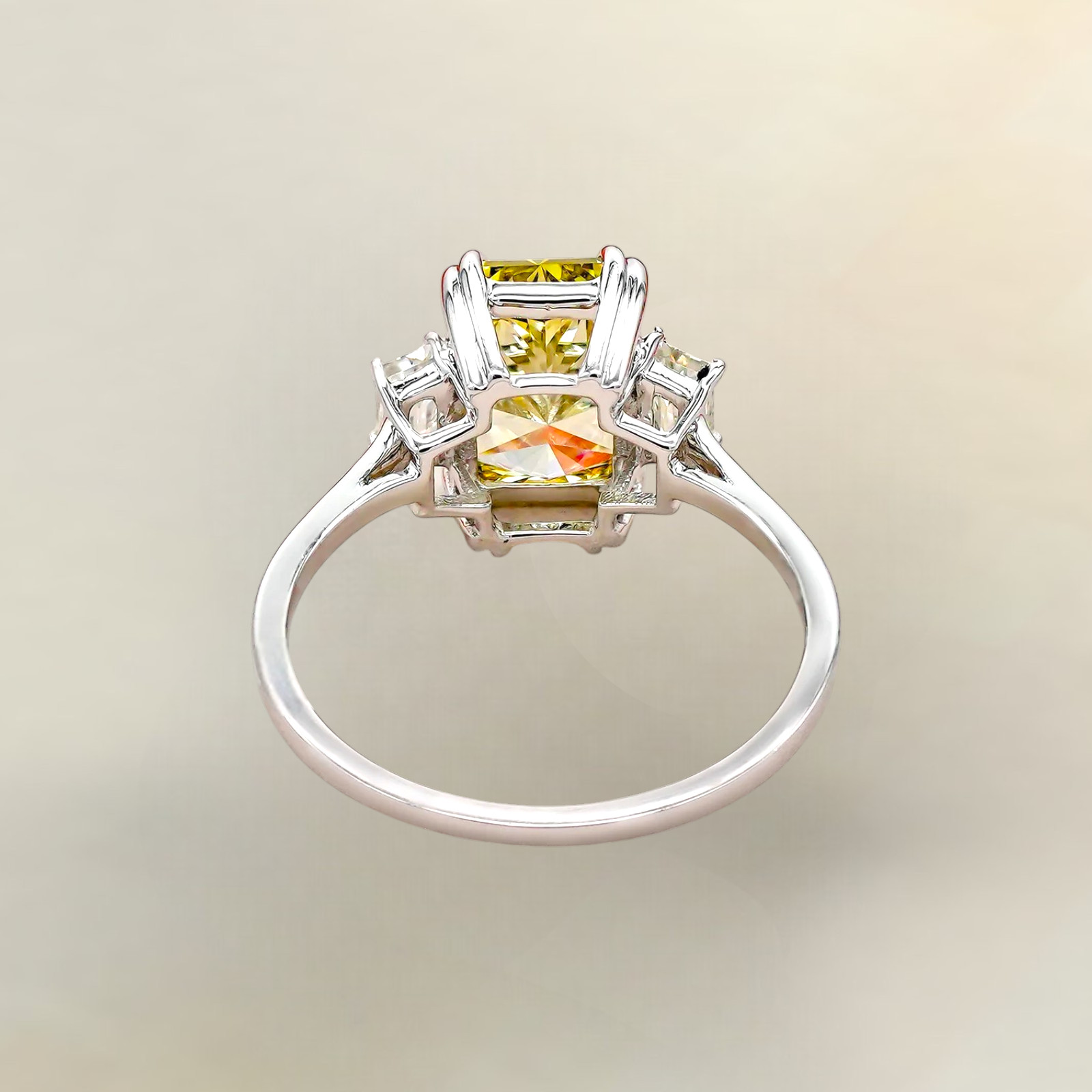 2.30 CT Radiant Cut IGI Lab Grown Diamond Ring 14K White Gold Fancy Vivid Yellow